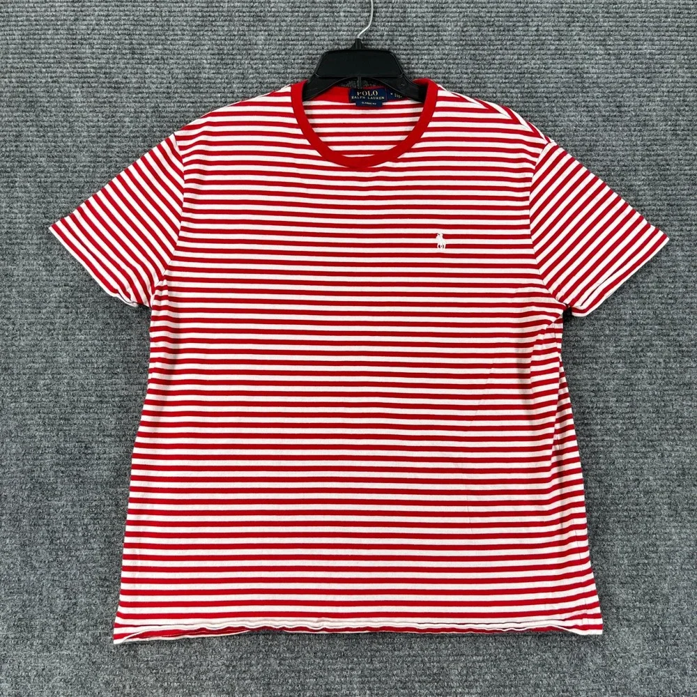 Polo Ralph Lauren Striped T-Shirt Mens M Red White Horizontal Stripe Casual Tee